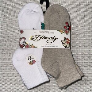 Ed Hardy White Black Tan Super Soft Tattoo Art Cushioned Quarter Socks 8 pack